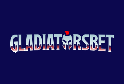 GladiatorsBet logo featuring gradient blue text and a helmet with a small red crown on a dark blue background.