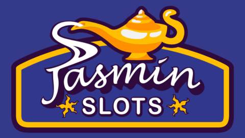 Logo for Tasmin Slots featuring a gold genie lamp and the wordmark on a blue background, conveying a playful casino brand.