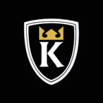 Logo of a black shield with a white border, featuring a gold crown above a white letter K in the center.