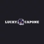 Logo for Lucky Capone: a cartoon cat wearing a fedora with flowers between the bold white 'LUCKY CAPONE' text on a dark background.