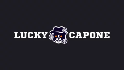 Logo for Lucky Capone: a cartoon cat wearing a fedora with flowers between the bold white 'LUCKY CAPONE' text on a dark background.