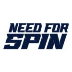 Logo reading 'NEED FOR SPIN' in bold navy letters with angular styling. ̶