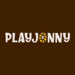 PlayJohnny logo on a dark brown background, white bold letters with a circular steering-wheel replaces the letter O in PLAYJO…Y