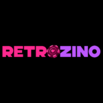 RETROZINO logo: bold pink-to-purple wordmark with a poker-chip heart emblem centered between letters.