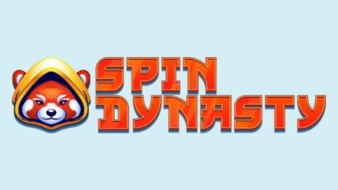 Brand logo for Spin Dynasty featuring a red panda with a golden hood and bold orange lettering ‘Spin Dynasty’.