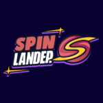 Spin Lander logo: bold pink 'SPIN' and white 'LANDER' with a large yellow-orange S and star accents on a dark navy background