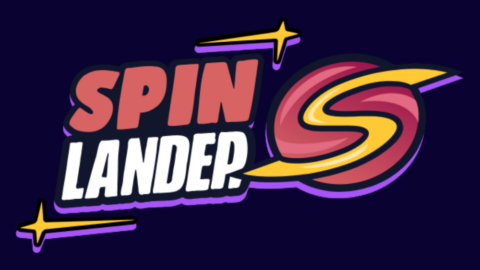 Spin Lander logo: bold pink 'SPIN' and white 'LANDER' with a large yellow-orange S and star accents on a dark navy background