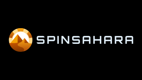 Logo: Spinsahara brand mark with an orange desert circle to the left on a black background.