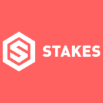 Logo: white hexagonal emblem with the word STAKES on a coral background