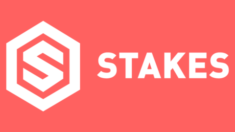 Logo: white hexagonal emblem with the word STAKES on a coral background