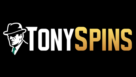 Tony Spins logo featuring a stylized detective figure on the left and bold white-to-gold text on a black background, branding the name 'TONYSPINS'