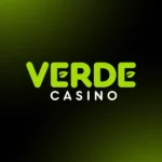 Verde Casino logo in lime green letters on a dark green gradient background on a black/green backdrop; brand mark.