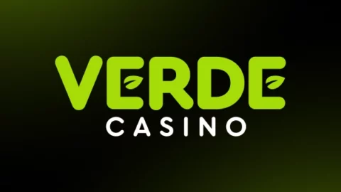 Verde Casino logo in lime green letters on a dark green gradient background on a black/green backdrop; brand mark.