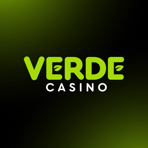 Verde Casino logo in lime green letters on a dark green gradient background on a black/green backdrop; brand mark.