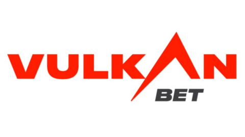VULKAN BET logo: bold red wordmark with a stylized mountain-shaped A in the center.