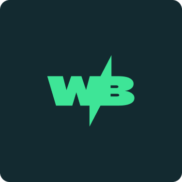 WB logo: green stylized letters 'W' and 'B' on a dark teal square background.